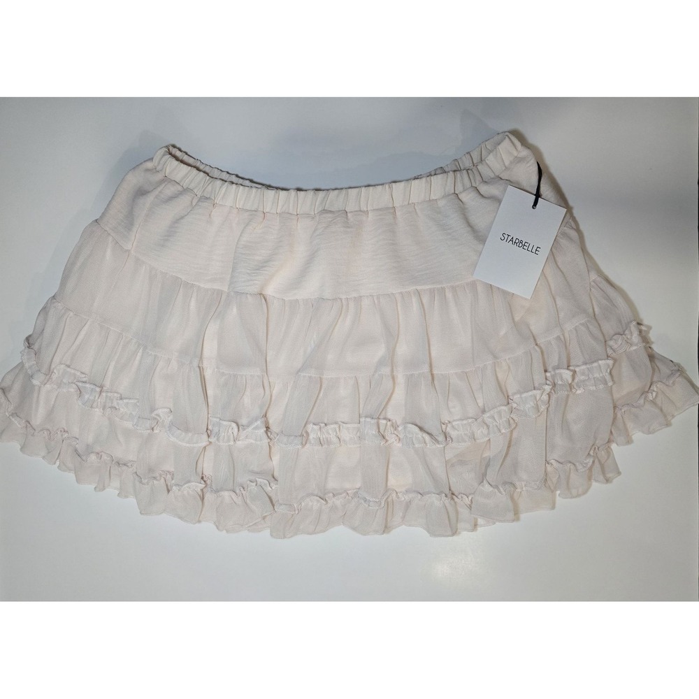 Starbelle NWT L Cream Layered Ruffle Tiered Mini Skirt Coquette Balletcore Y2K